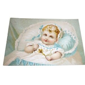 Antique Huiskamp's 9 O'Clock School Shoes Victorian Trade Card Baby with Rattle